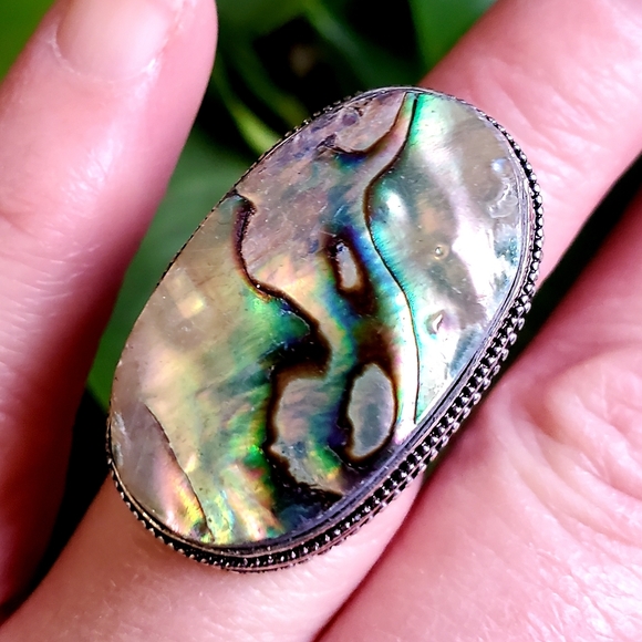 New Oversized Abalone Shell 925 Silver Statement Ring. - Picture 12 of 16